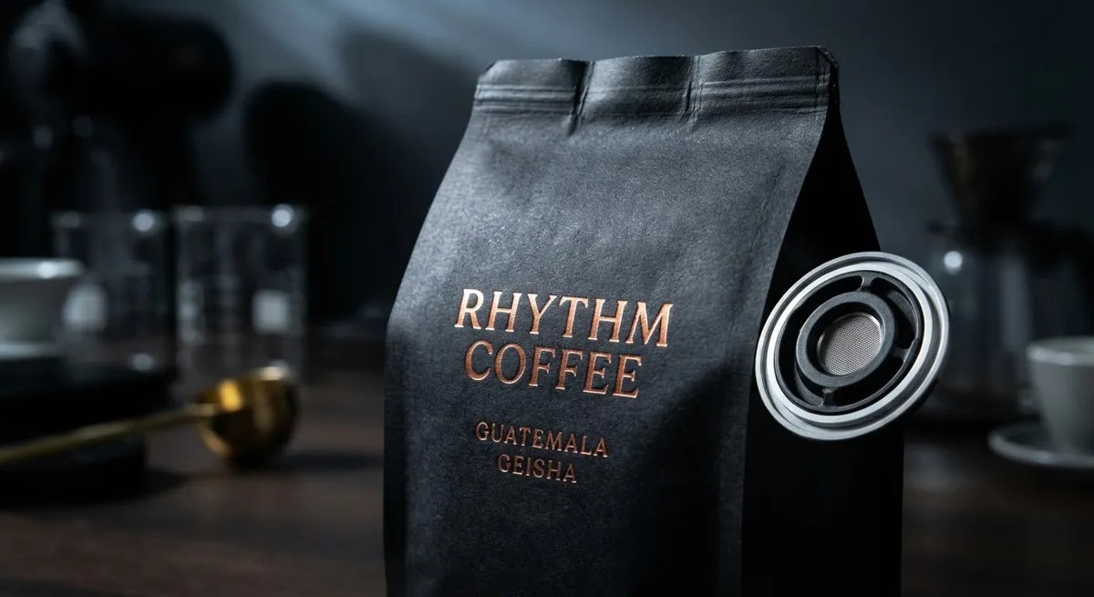 밝은 조명 아래에서 아로마 밸브 파우치를 살펴보는 모습