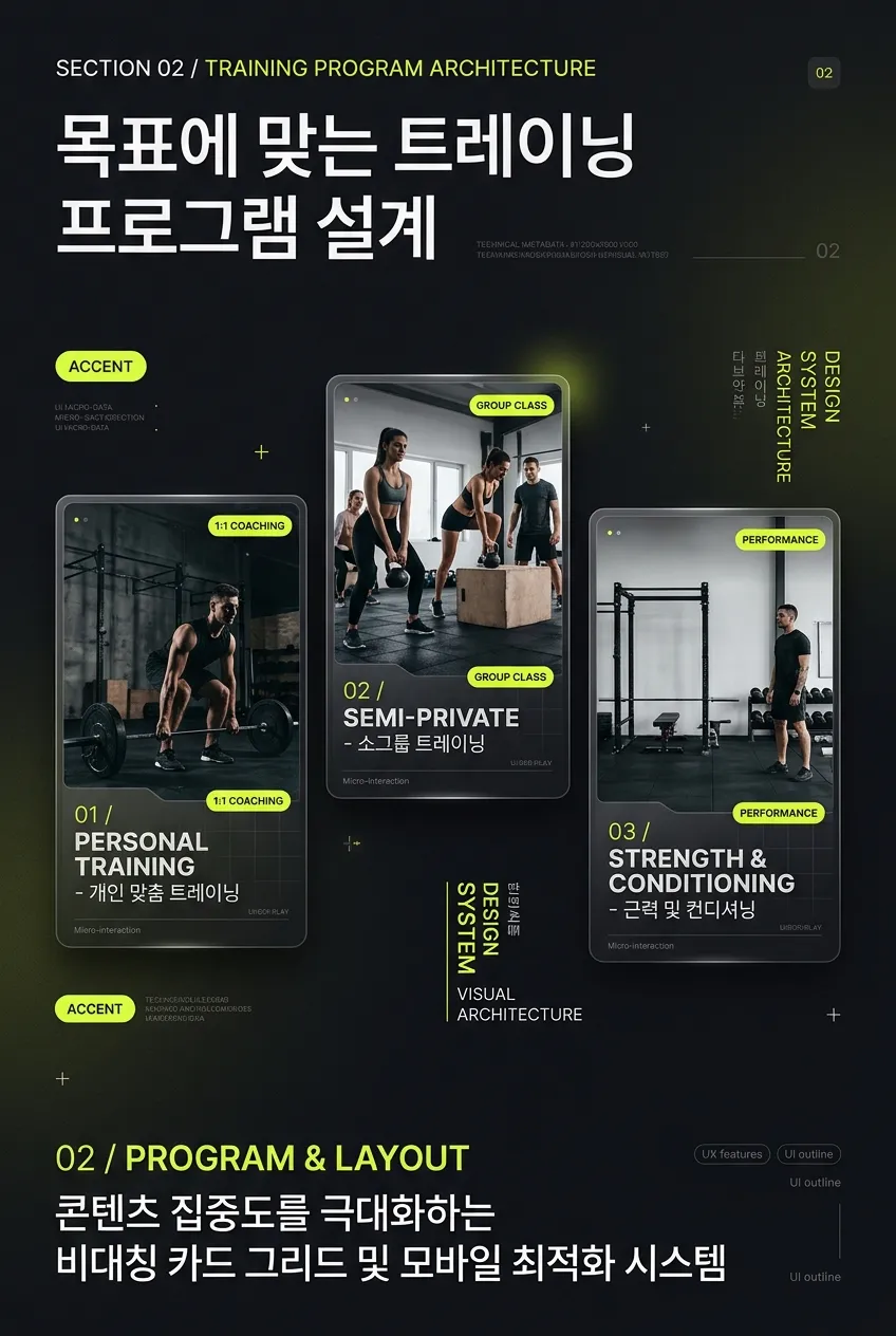 PULSE 상세 이미지 2: 개인·소그룹·컨디셔닝 프로그램 카드 레이아웃